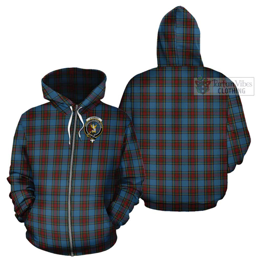 Stewart Royal Blue Tartan Cotton Hoodie with Family Crest Zip Hoodie - Tartan Vibes Clothing