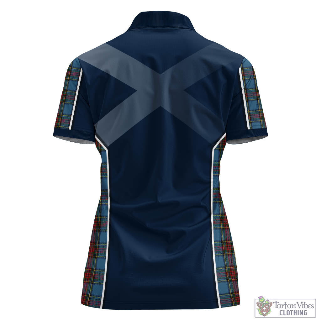 Tartan Vibes Clothing Stewart Royal Blue Tartan Women's Polo Shirt with Family Crest and Scottish Thistle Vibes Sport Style