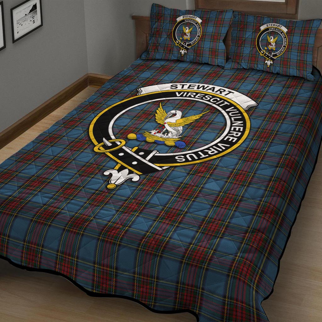 Stewart Royal Blue Tartan Quilt Bed Set with Family Crest - Tartan Vibes Clothing