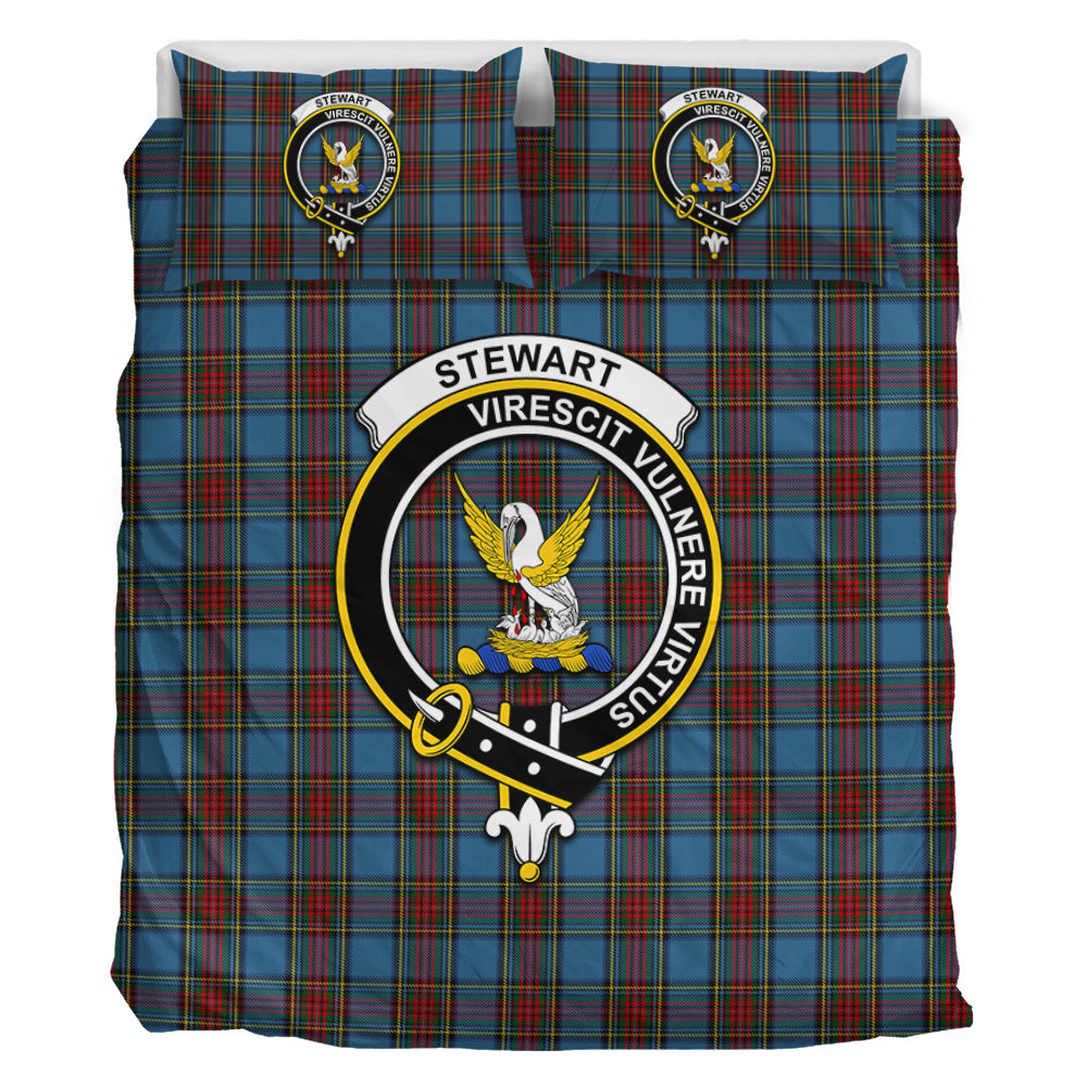 Stewart Royal Blue Tartan Bedding Set with Family Crest - Tartan Vibes Clothing