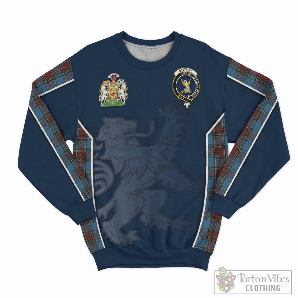 Tartan Vibes Clothing Stewart Royal Blue Tartan Sweater with Family Crest and Lion Rampant Vibes Sport Style