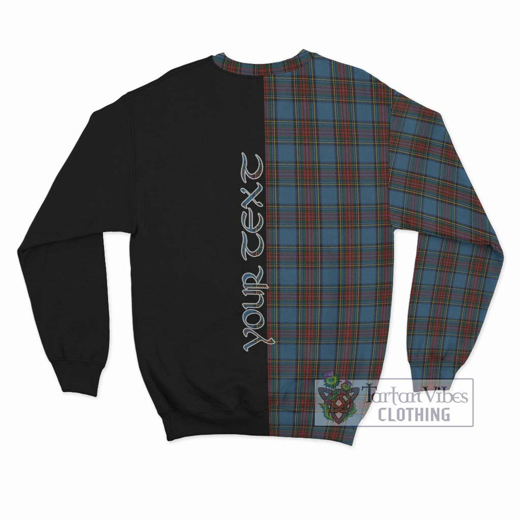 Stewart Royal Blue Tartan Sweatshirt with Family Crest and Half Of Me Style - Tartanvibesclothing Shop