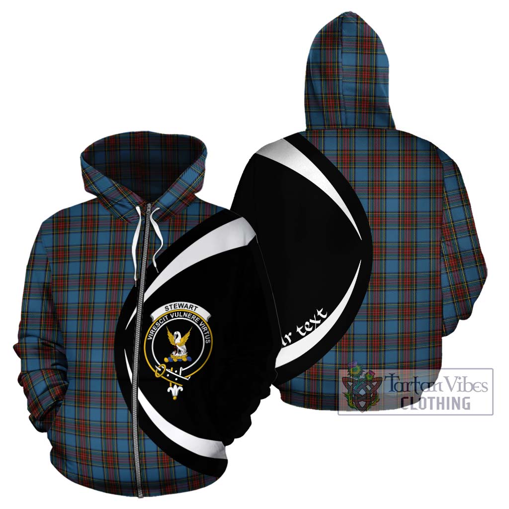 Stewart Royal Blue Tartan Hoodie with Family Crest Circle Style - Tartan Vibes Clothing