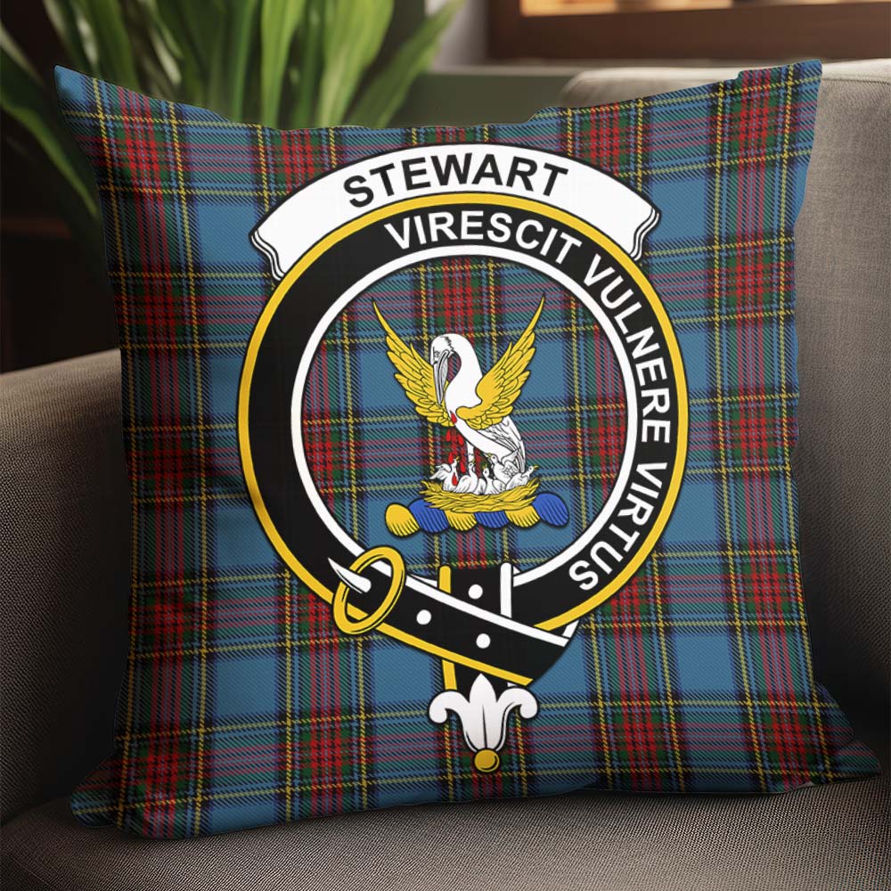 Stewart Royal Blue Tartan Pillow Cover with Family Crest - Tartanvibesclothing