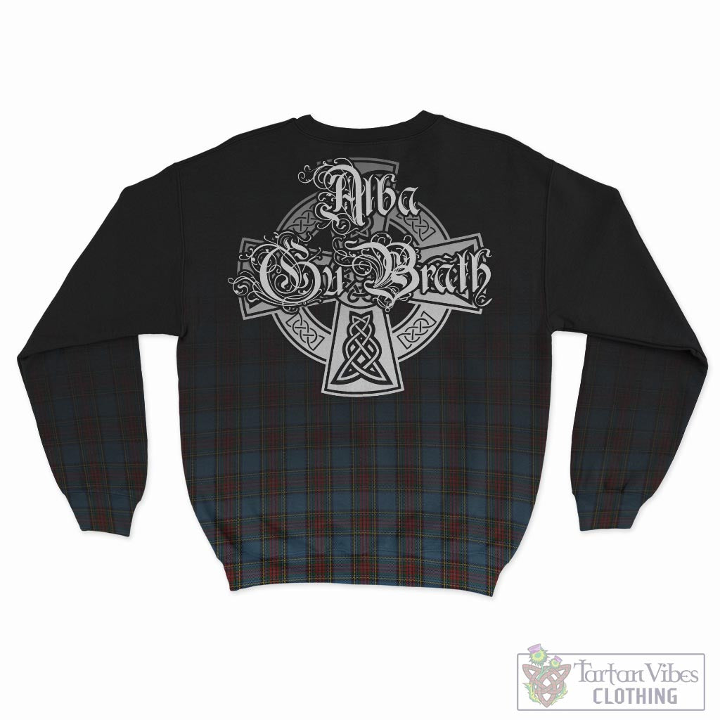 Tartan Vibes Clothing Stewart Royal Blue Tartan Sweatshirt Featuring Alba Gu Brath Family Crest Celtic Inspired