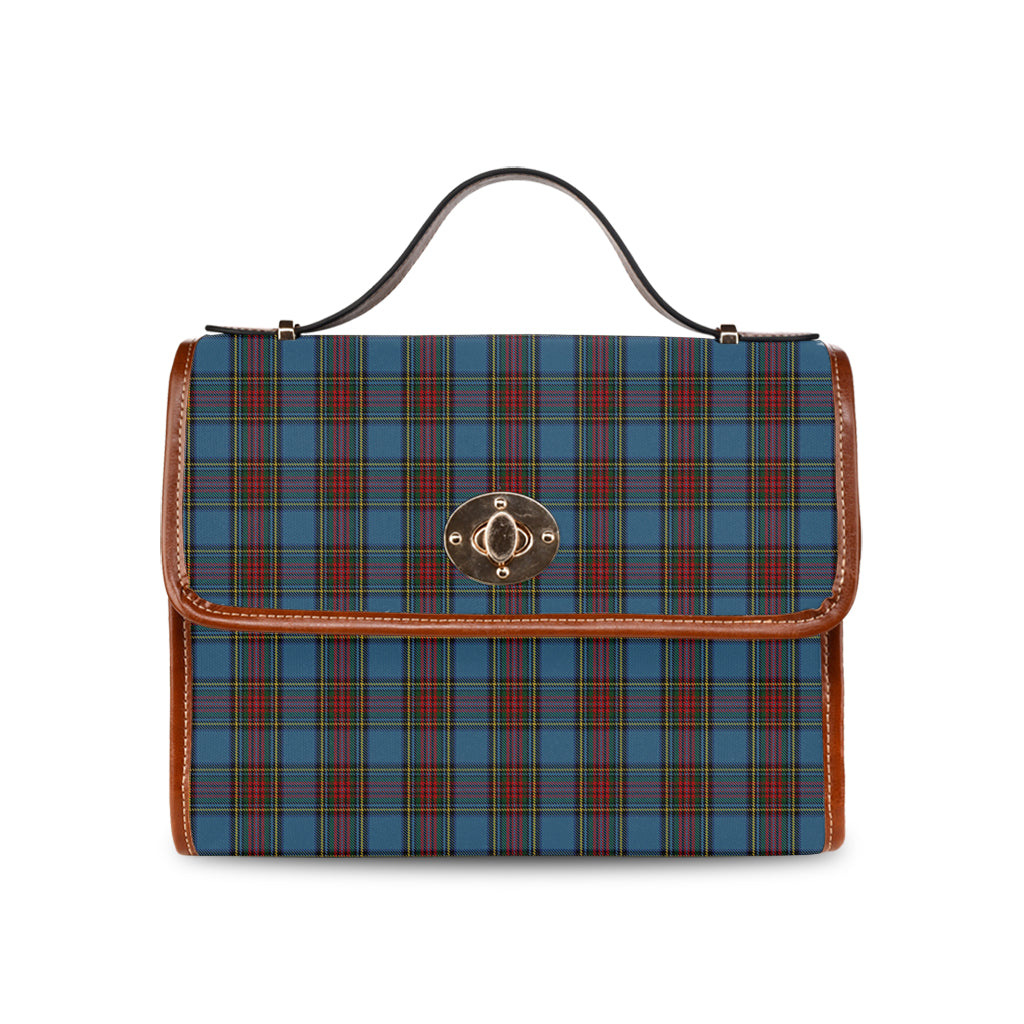 Stewart Royal Blue Tartan Leather Strap Waterproof Canvas Bag - Tartanvibesclothing