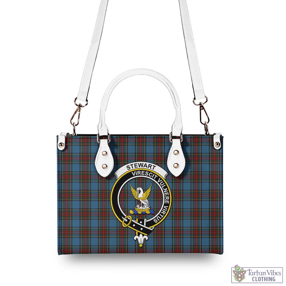 Tartan Vibes Clothing Stewart Royal Blue Tartan Luxury Leather Handbags with Family Crest