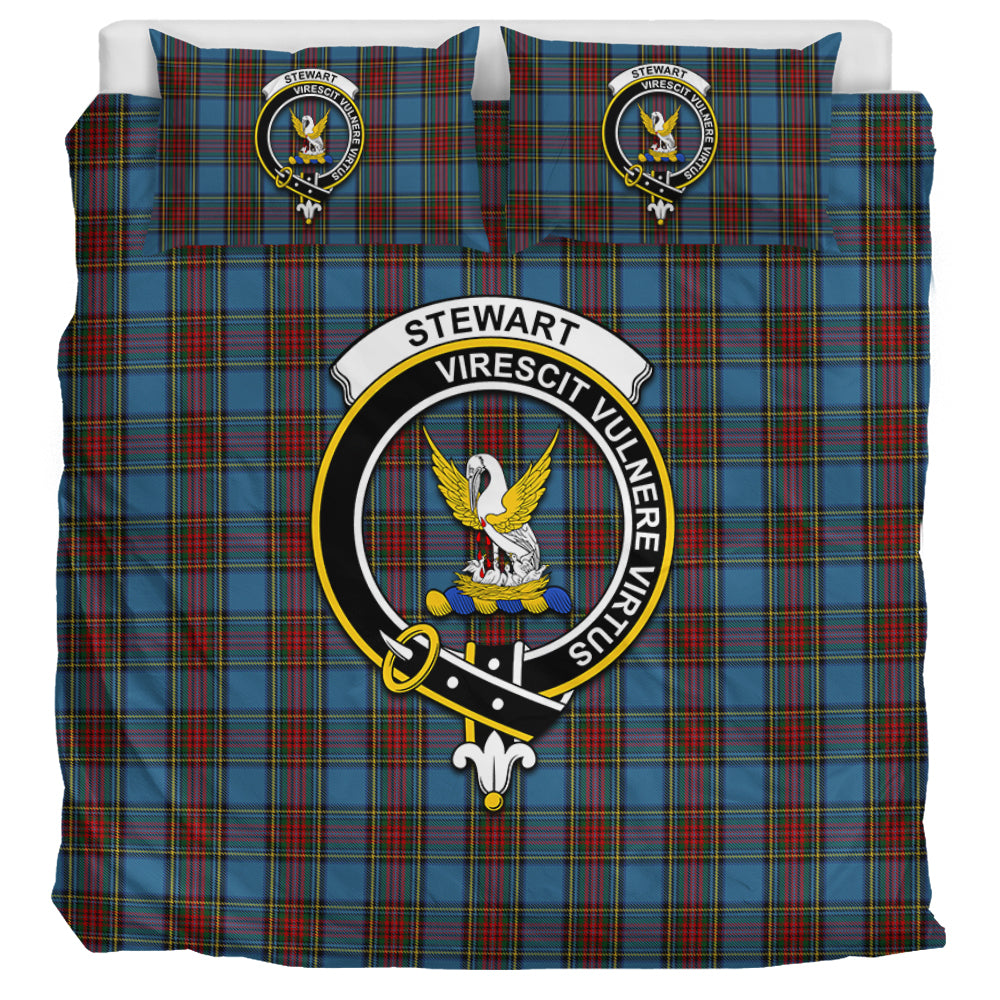 Stewart Royal Blue Tartan Bedding Set with Family Crest UK Bedding Set UK Super King 104*94 inch - Tartan Vibes Clothing