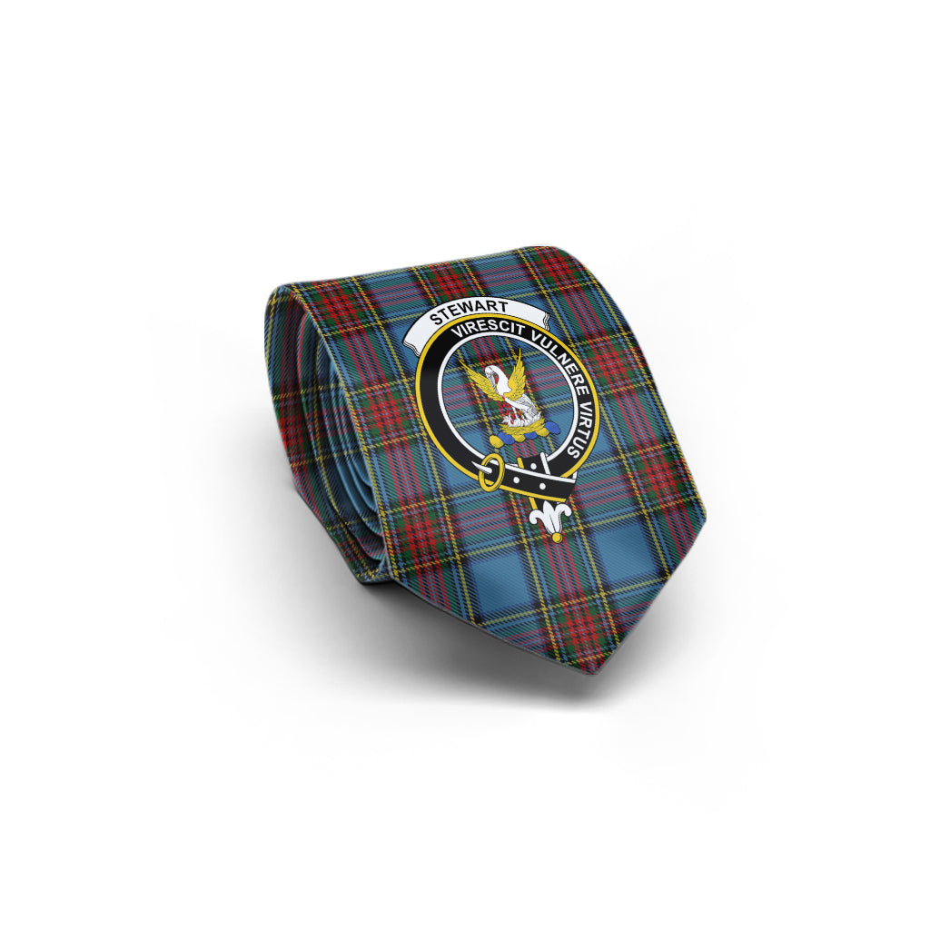 Stewart Royal Blue Tartan Classic Necktie with Family Crest - Tartan Vibes Clothing