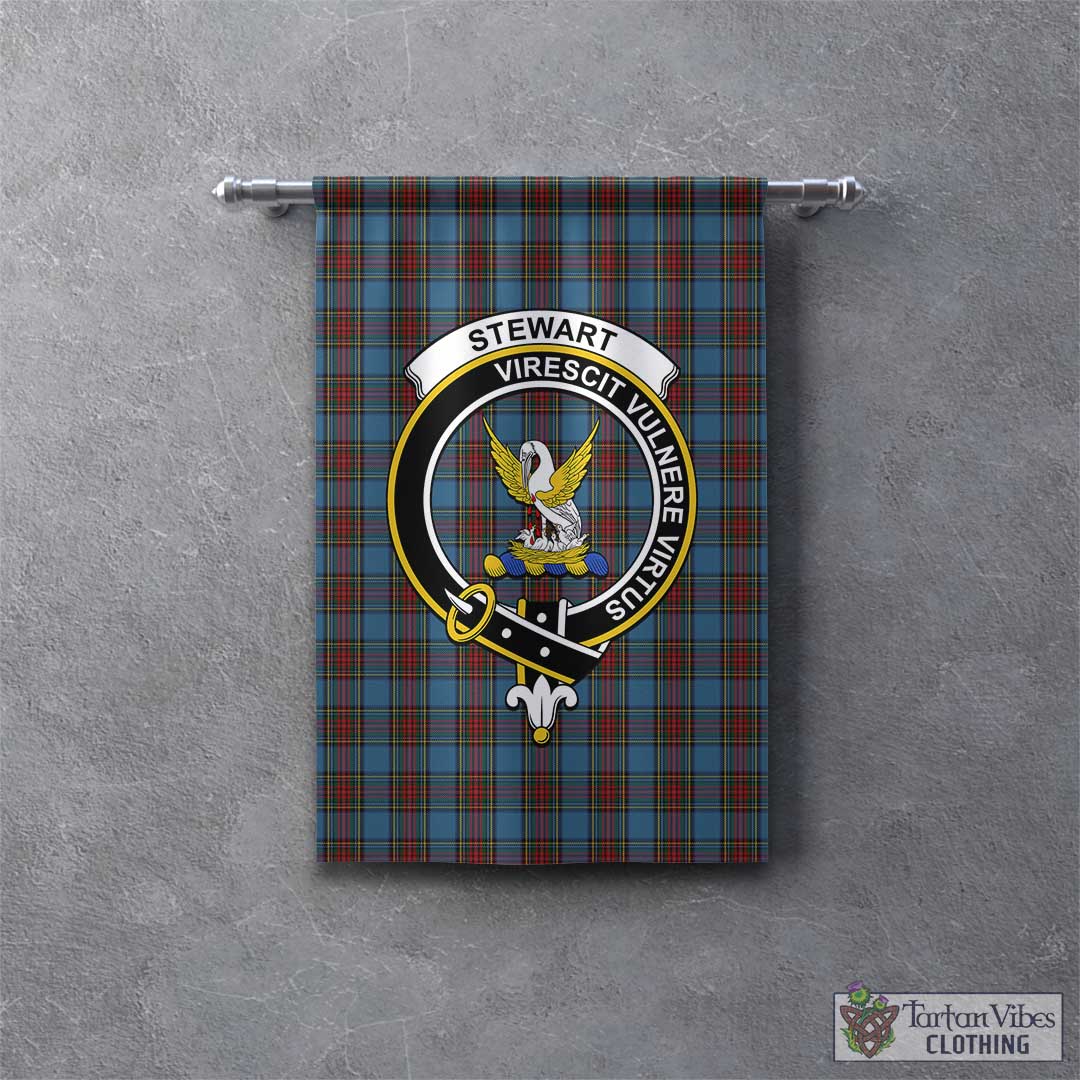 Tartan Vibes Clothing Stewart Royal Blue Tartan Gonfalon, Tartan Banner with Family Crest