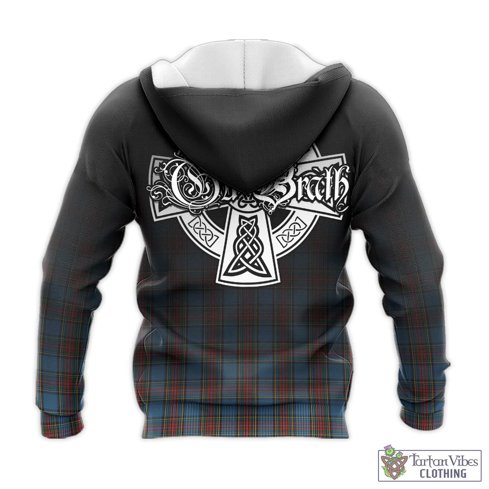 Tartan Vibes Clothing Stewart Royal Blue Tartan Knitted Hoodie Featuring Alba Gu Brath Family Crest Celtic Inspired