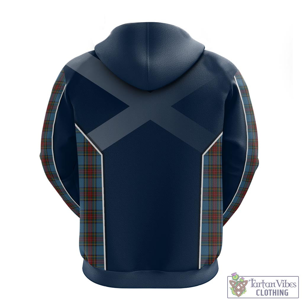 Tartan Vibes Clothing Stewart Royal Blue Tartan Hoodie with Family Crest and Scottish Thistle Vibes Sport Style