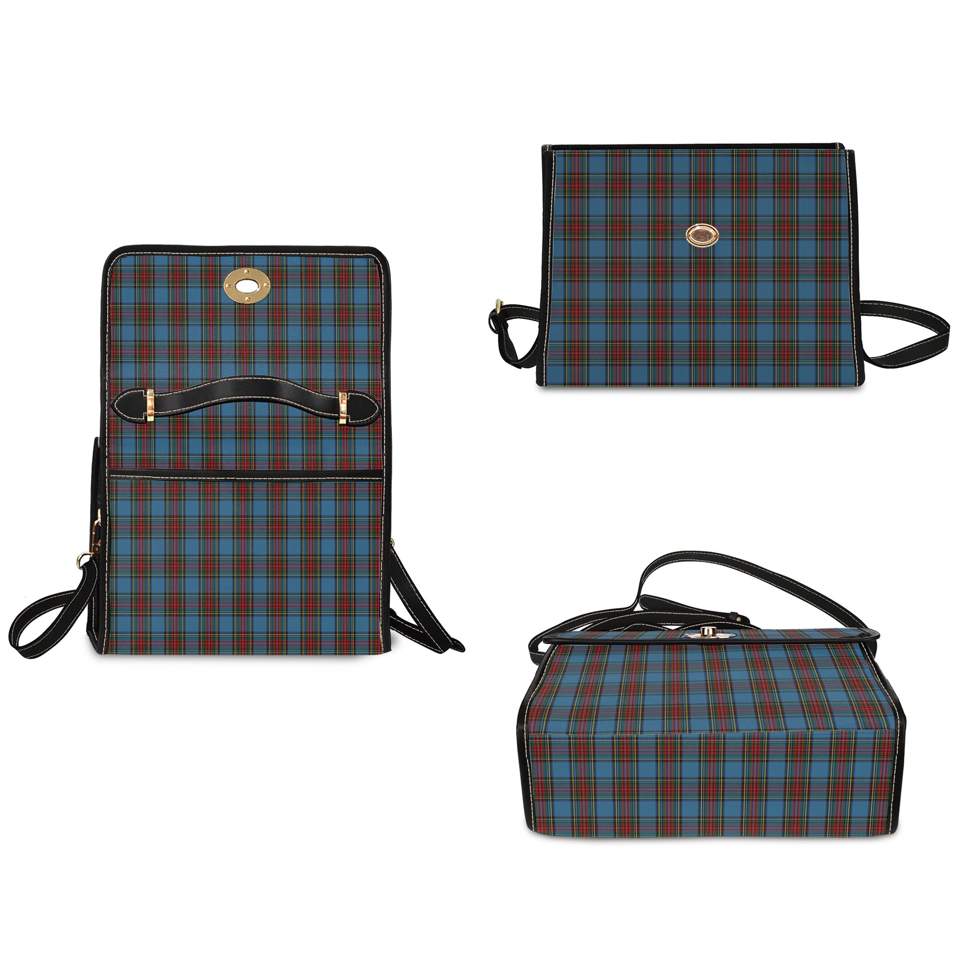 Stewart Royal Blue Tartan Leather Strap Waterproof Canvas Bag - Tartanvibesclothing