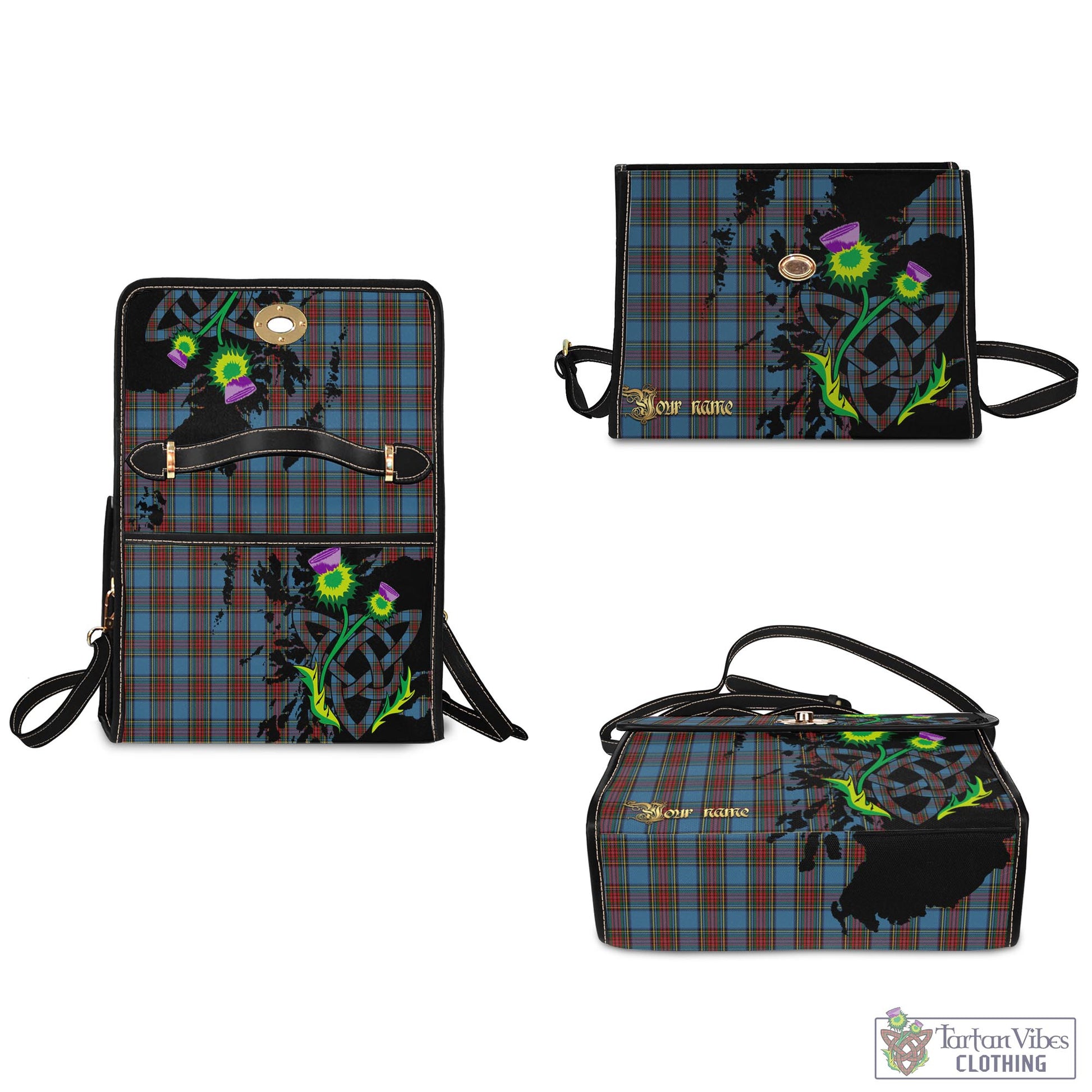 Tartan Vibes Clothing Stewart Royal Blue Tartan Waterproof Canvas Bag with Scotland Map and Thistle Celtic Accents