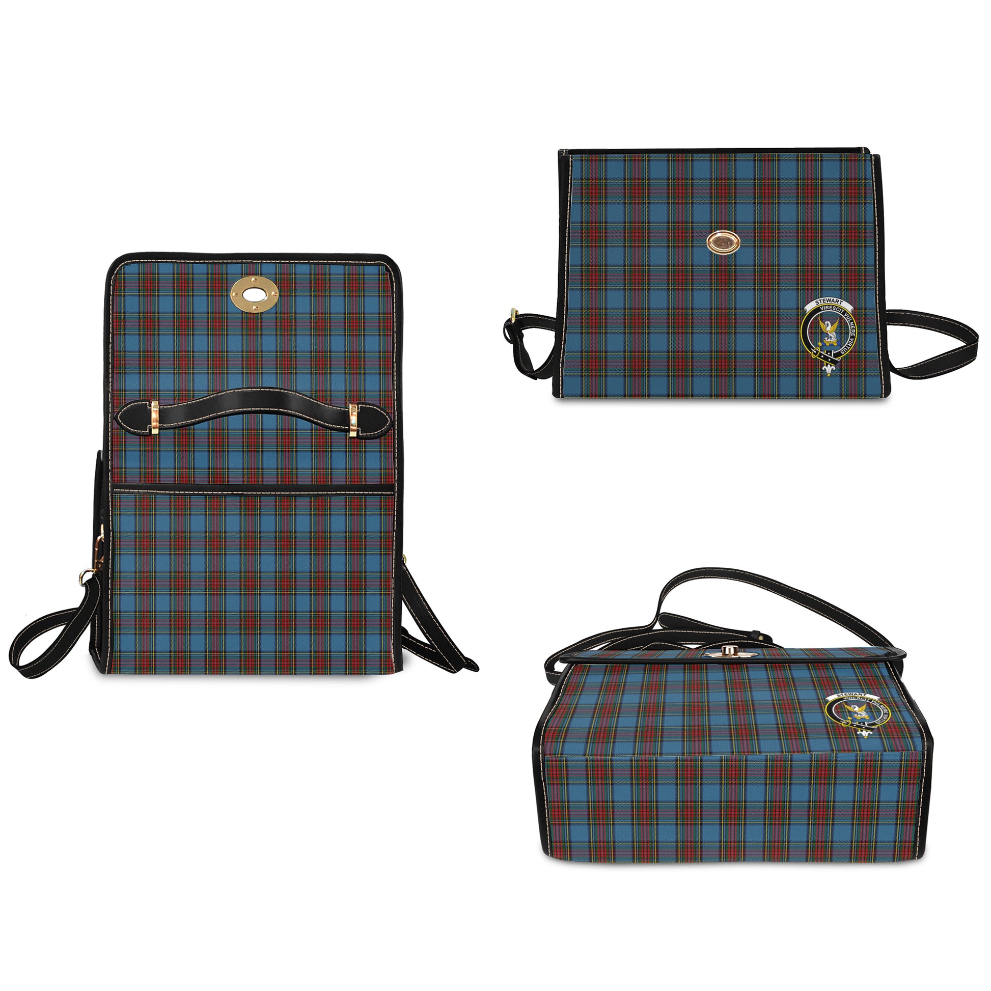 stewart-royal-blue-tartan-leather-strap-waterproof-canvas-bag-with-family-crest