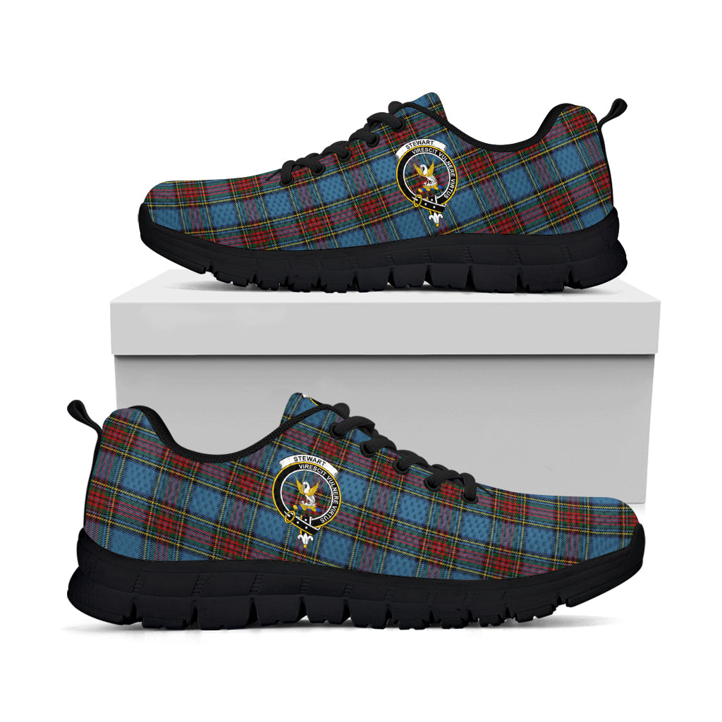 Stewart Royal Blue Tartan Sneakers with Family Crest - Tartan Vibes Clothing