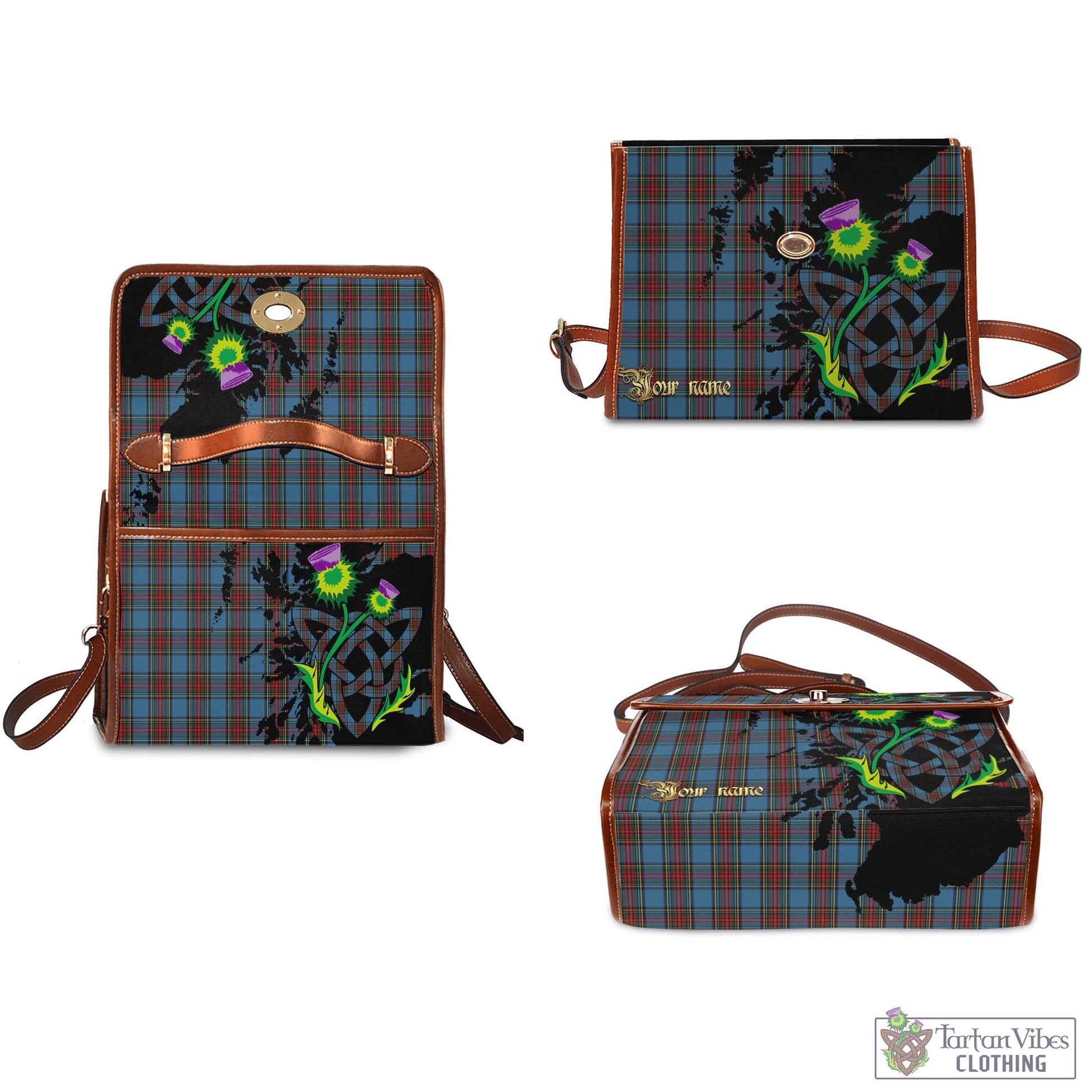 Tartan Vibes Clothing Stewart Royal Blue Tartan Waterproof Canvas Bag with Scotland Map and Thistle Celtic Accents