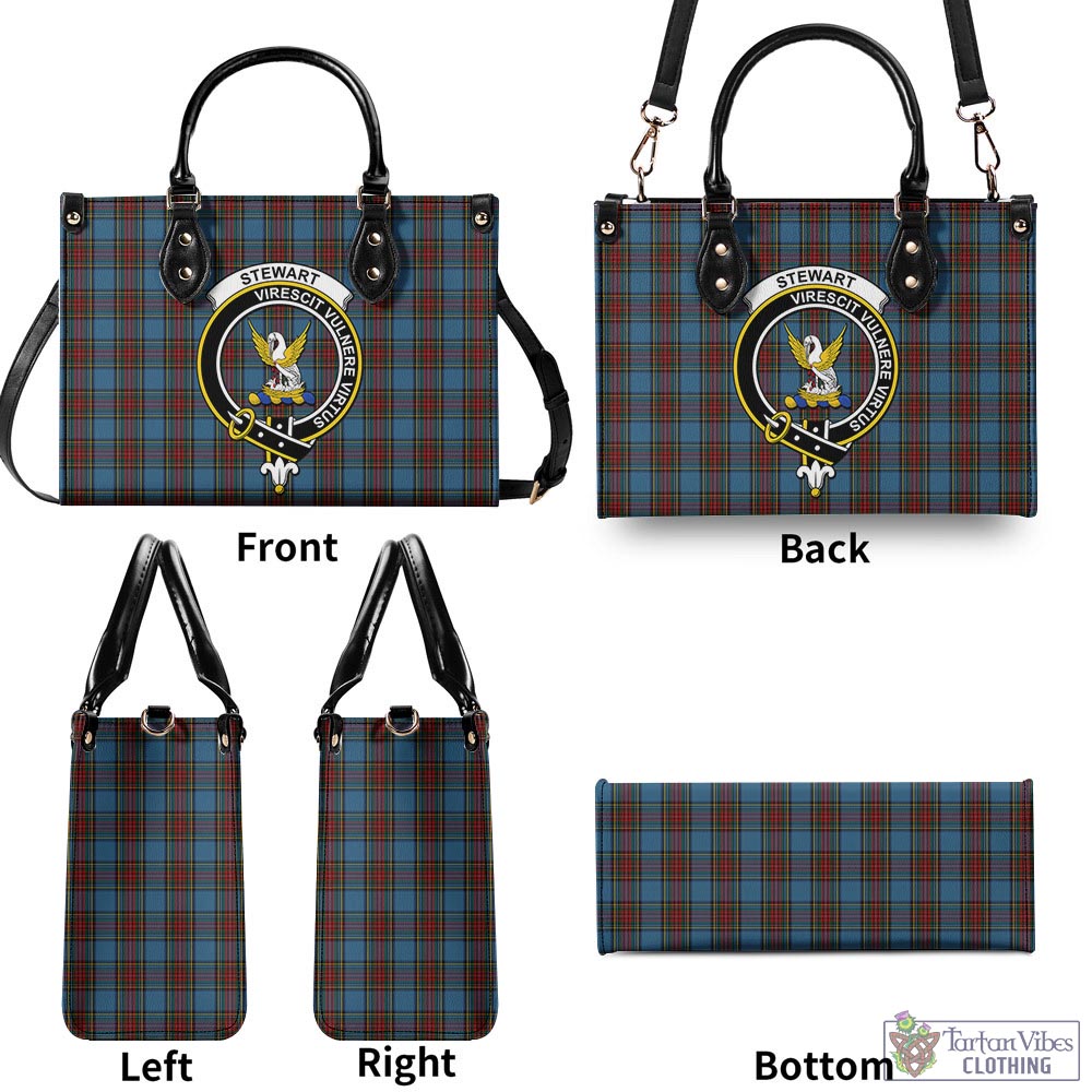 Tartan Vibes Clothing Stewart Royal Blue Tartan Luxury Leather Handbags with Family Crest