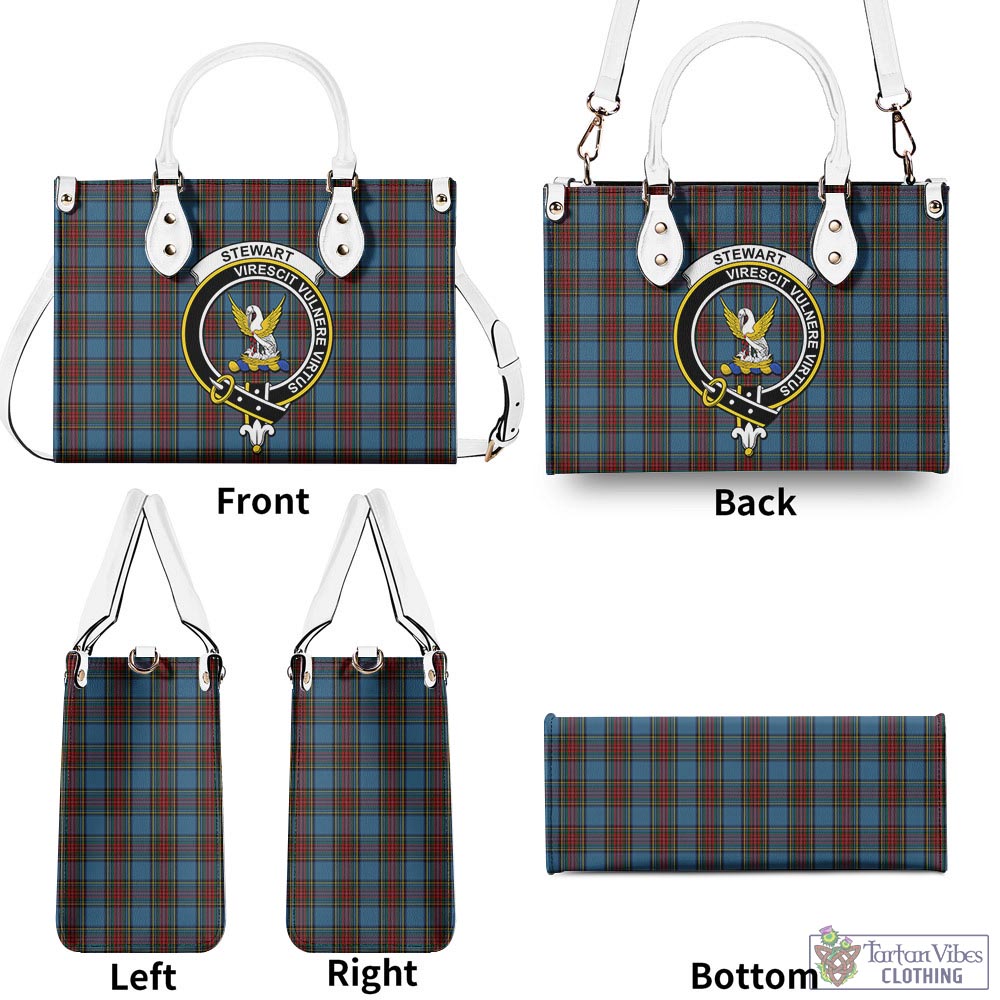 Tartan Vibes Clothing Stewart Royal Blue Tartan Luxury Leather Handbags with Family Crest