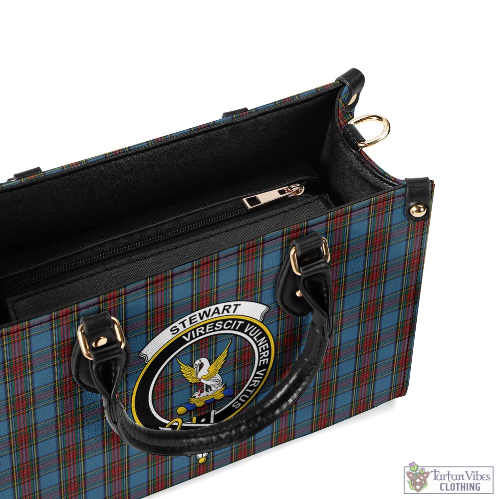 Tartan Vibes Clothing Stewart Royal Blue Tartan Luxury Leather Handbags with Family Crest