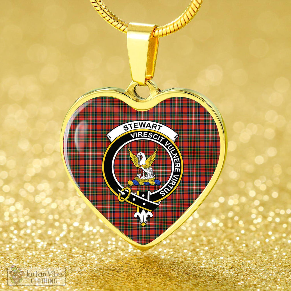 Tartan Vibes Clothing Stewart Royal Modern Tartan Heart Necklace with Family Crest