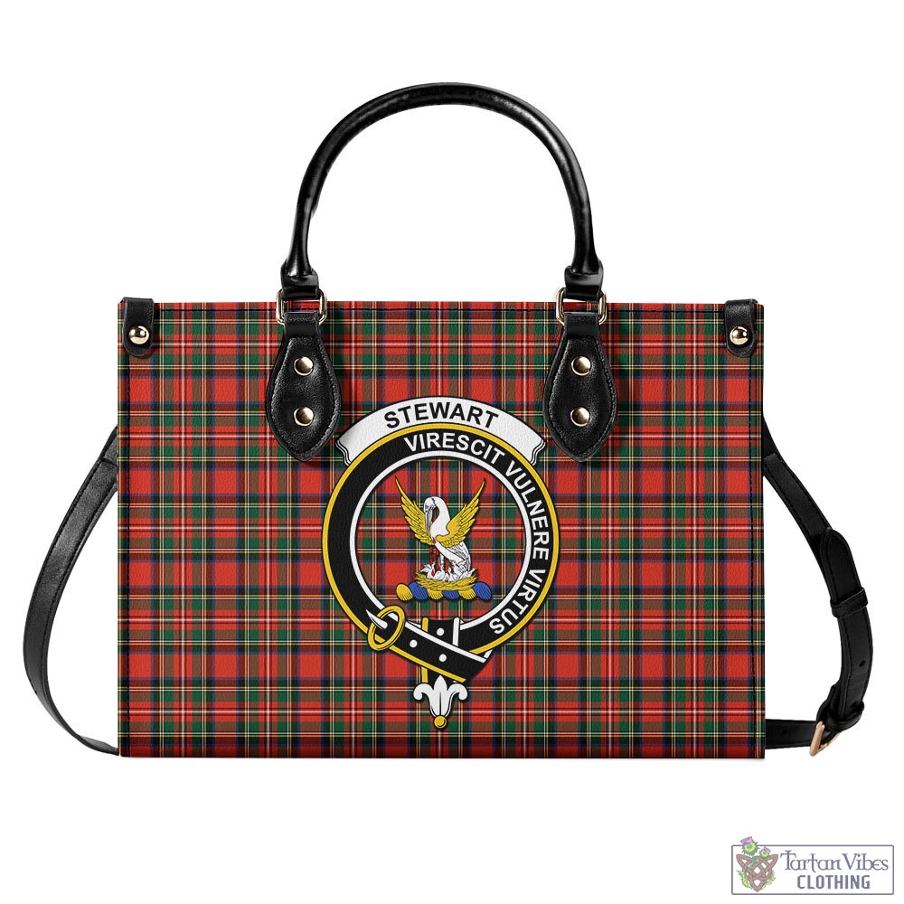 Tartan Vibes Clothing Stewart Royal Modern Tartan Luxury Leather Handbags with Family Crest