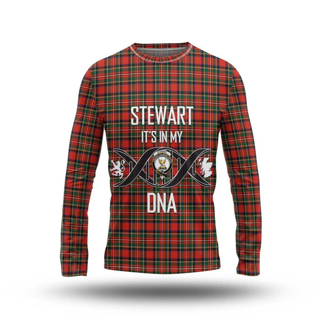 Stewart Royal Modern Tartan Long Sleeve T-Shirt with Family Crest DNA In Me Style Unisex - Tartanvibesclothing Shop