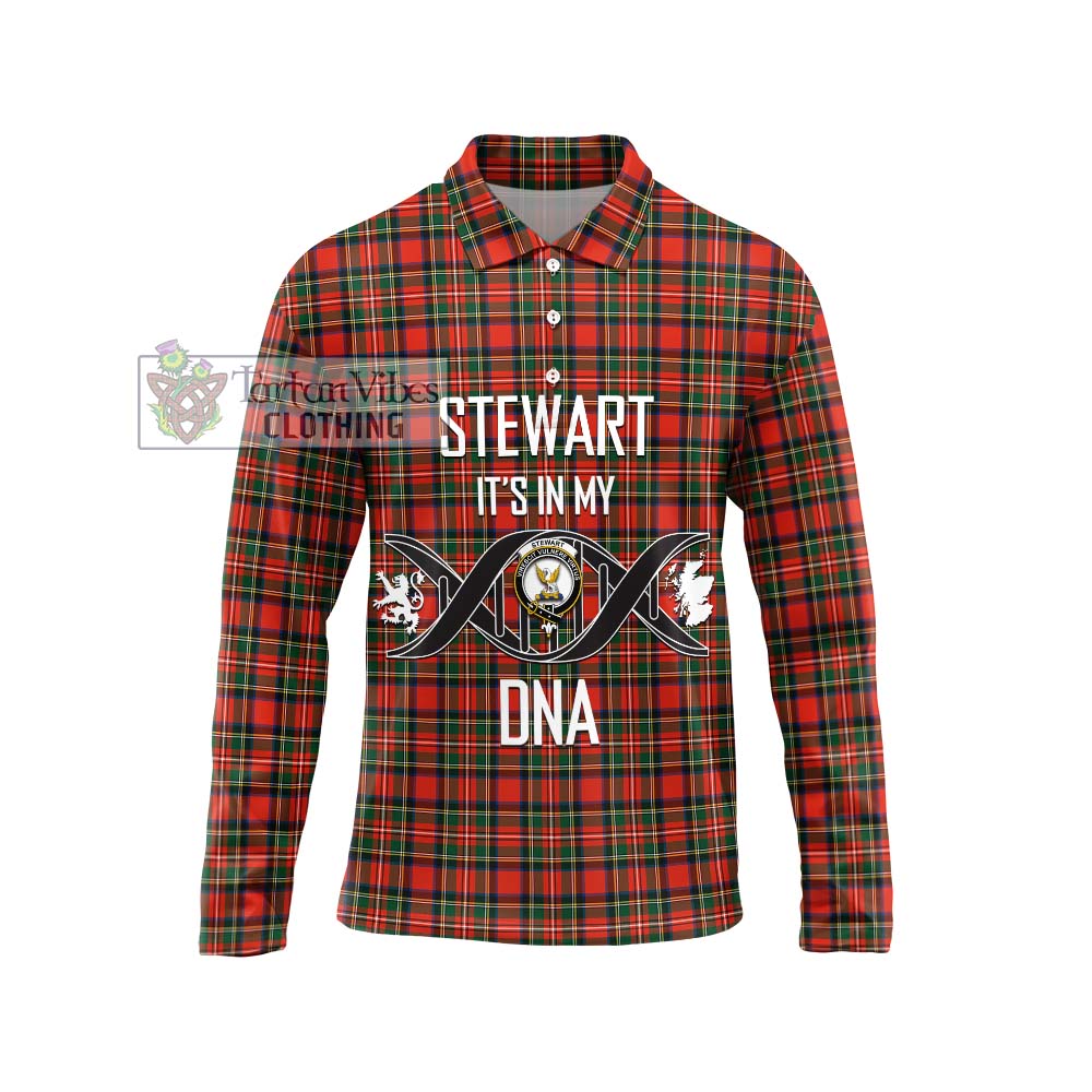 Stewart Royal Modern Tartan Long Sleeve Polo Shirt with Family Crest DNA In Me Style Unisex - Tartanvibesclothing Shop