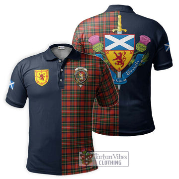 Stewart Royal Modern Tartan Polo Shirt Alba with Scottish Lion Royal Arm Half Style