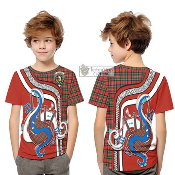 Stewart Royal Modern Tartan Kid T-Shirt with Epic Bagpipe Style