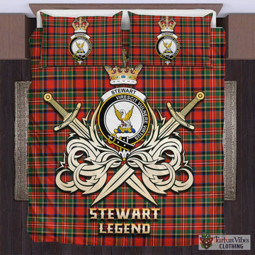 Stewart Royal Modern Tartan Bedding Set with Clan Crest and the Golden Sword of Courageous Legacy