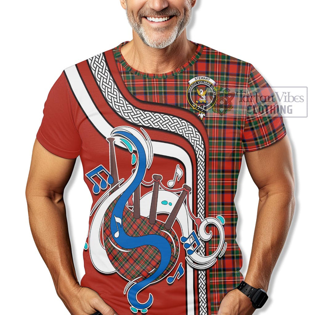 Stewart Royal Modern Tartan T-Shirt with Epic Bagpipe Style Kid's Shirt - Tartanvibesclothing Shop