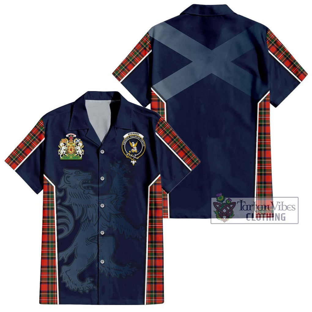 Stewart Royal Modern Tartan Short Sleeve Button Shirt with Family Crest and Lion Rampant Vibes Sport Style Kid - Tartan Vibes Clothing