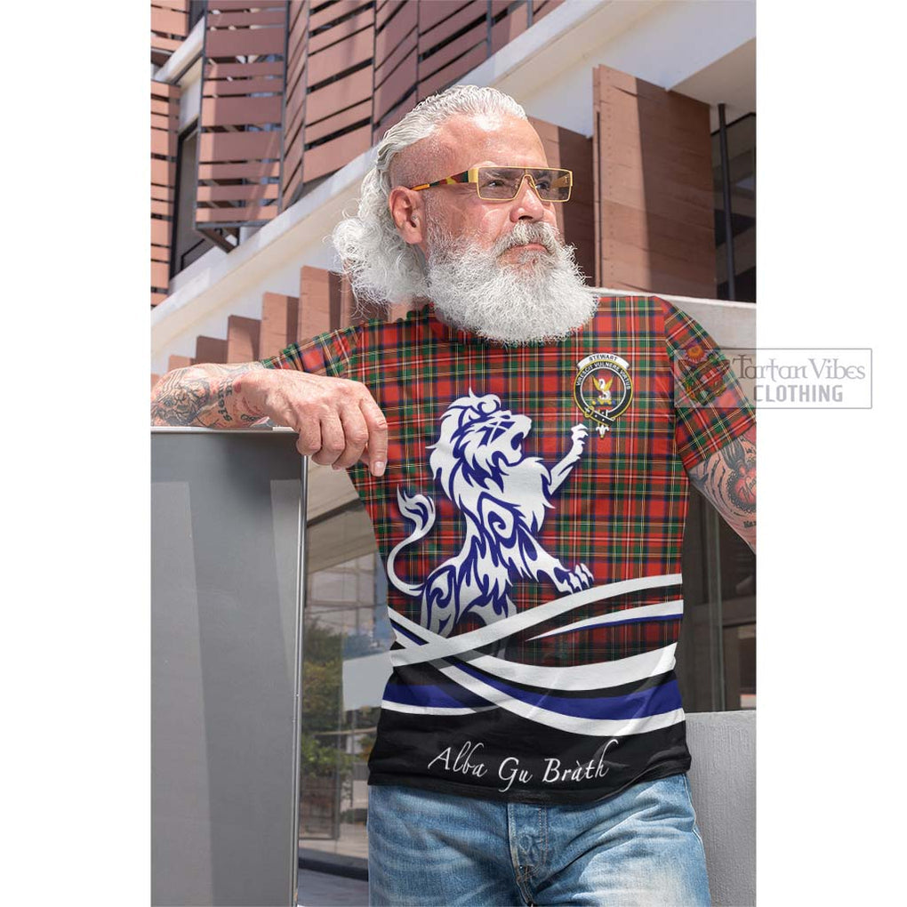 Tartan Vibes Clothing Stewart Royal Modern Tartan Cotton T-shirt with Alba Gu Brath Regal Lion Emblem