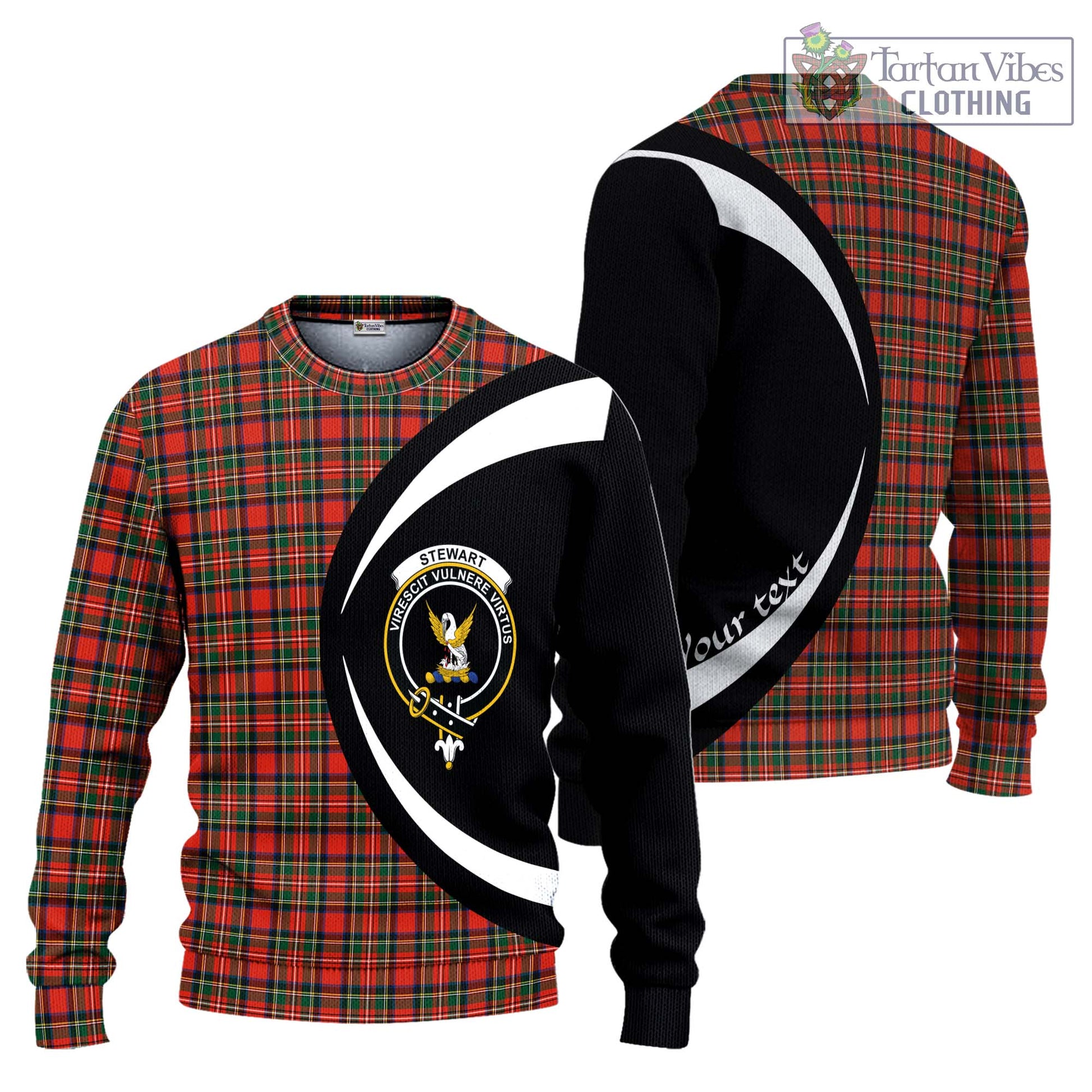 Stewart Royal Modern Tartan Knitted Sweater with Family Crest Circle Style Unisex - Tartan Vibes Clothing