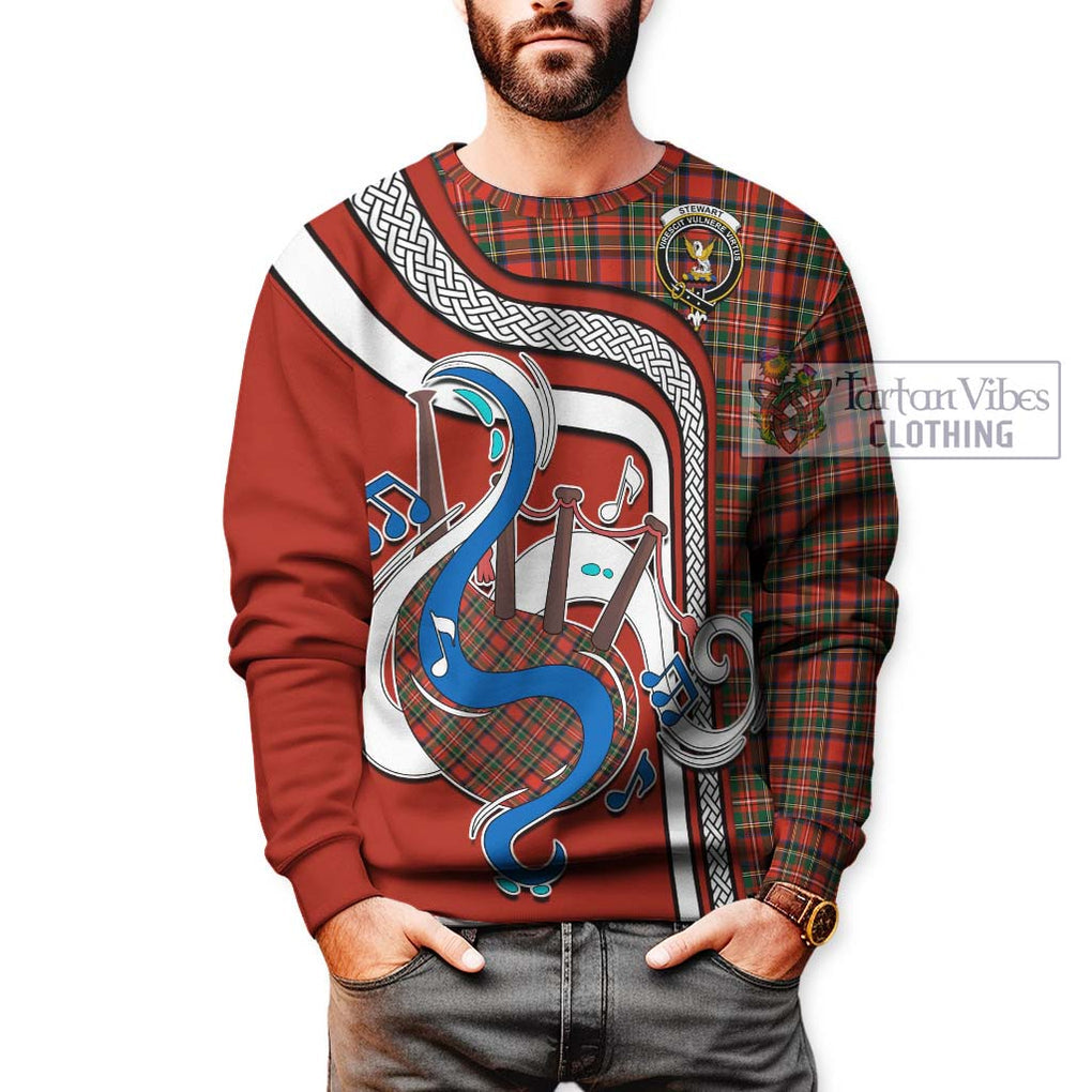 Tartan Vibes Clothing Stewart Royal Modern Tartan Sweatshirt with Epic Bagpipe Style