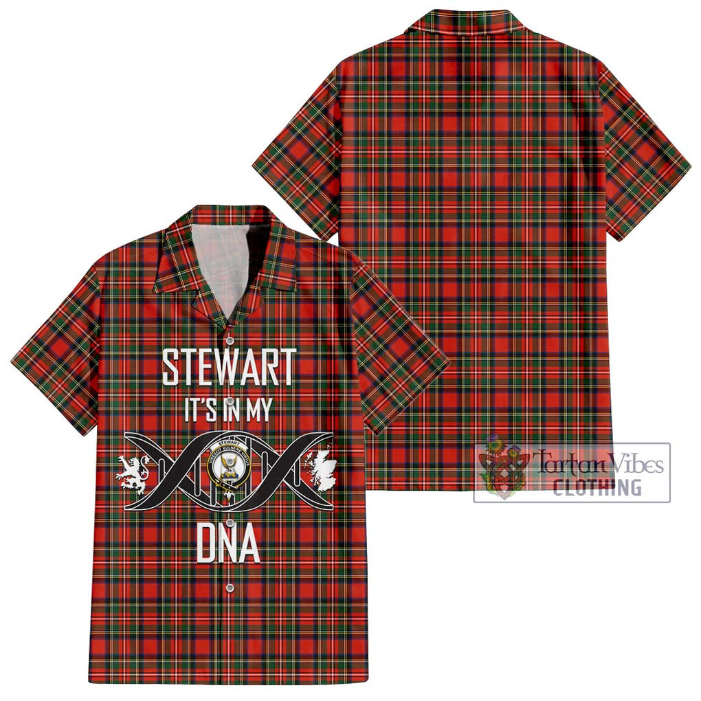 Stewart Royal Modern Tartan Short Sleeve Button Shirt with Family Crest DNA In Me Style Kid - Tartanvibesclothing Shop