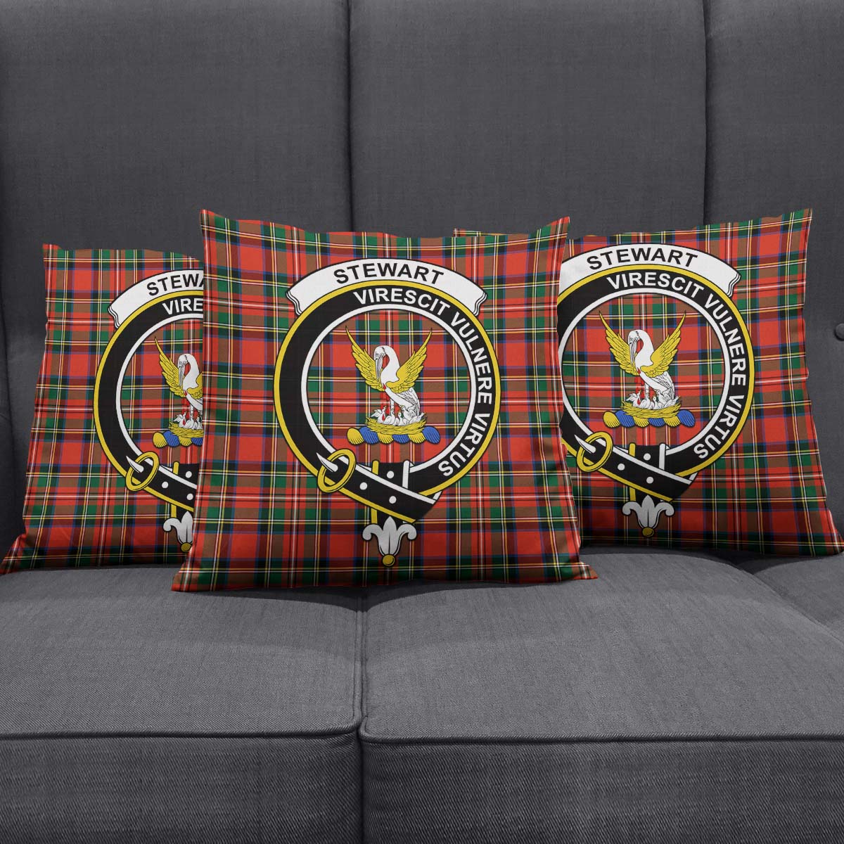 Stewart Royal Modern Tartan Pillow Cover with Family Crest Square Pillow Cover - Tartanvibesclothing