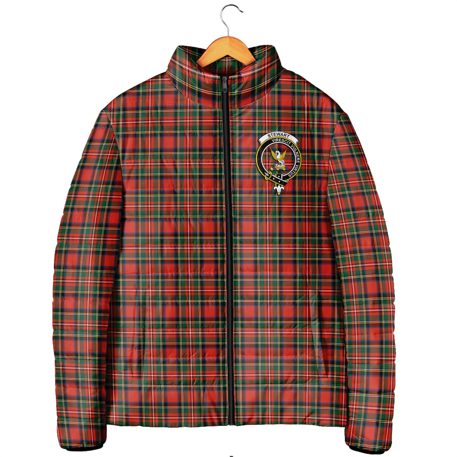 Stewart Royal Modern Tartan Padded Jacket with Family Crest Men's Padded Jacket - Tartan Vibes Clothing