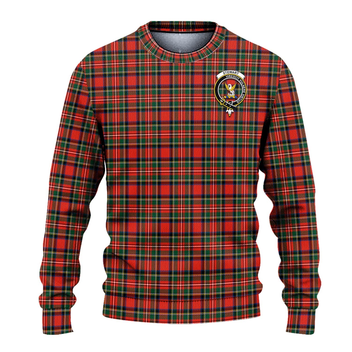 Stewart Royal Modern Tartan Knitted Sweater with Family Crest - Tartanvibesclothing