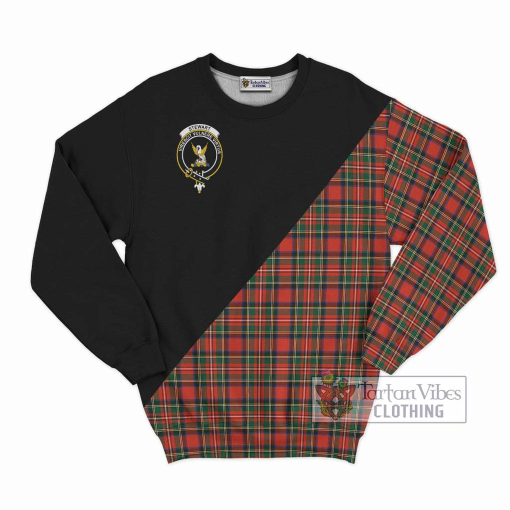 Stewart Royal Modern Tartan Sweatshirt with Family Crest and Military Logo Style - Tartanvibesclothing Shop