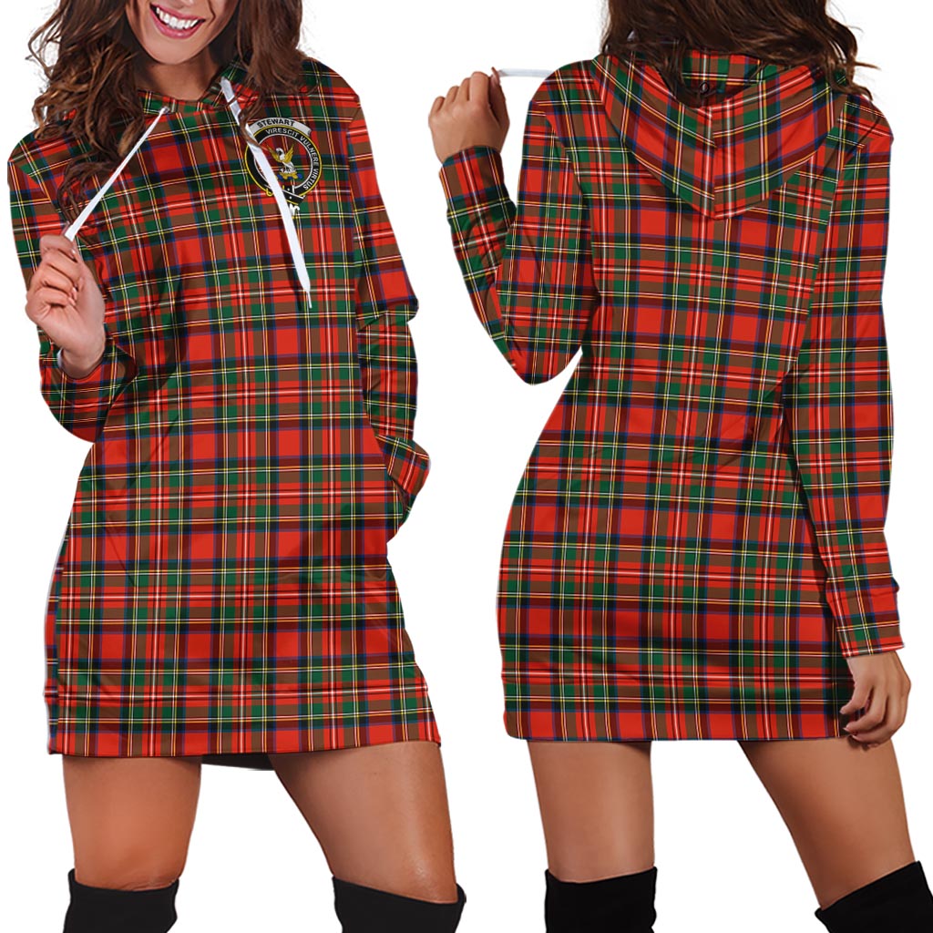 Stewart Royal Modern Tartan Hoodie Dress with Family Crest - Tartan Vibes Clothing