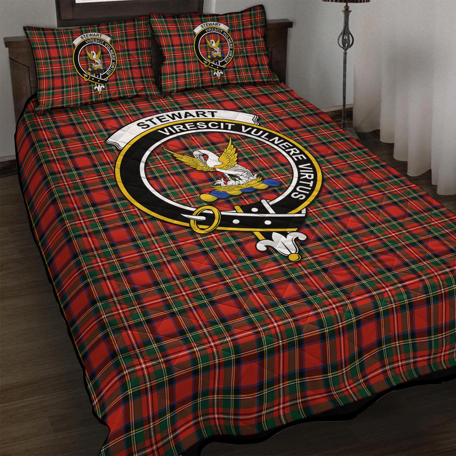 Stewart Royal Modern Tartan Quilt Bed Set with Family Crest - Tartan Vibes Clothing