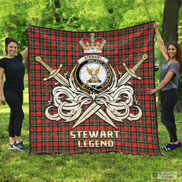 Stewart Royal Modern Tartan Quilt with Clan Crest and the Golden Sword of Courageous Legacy