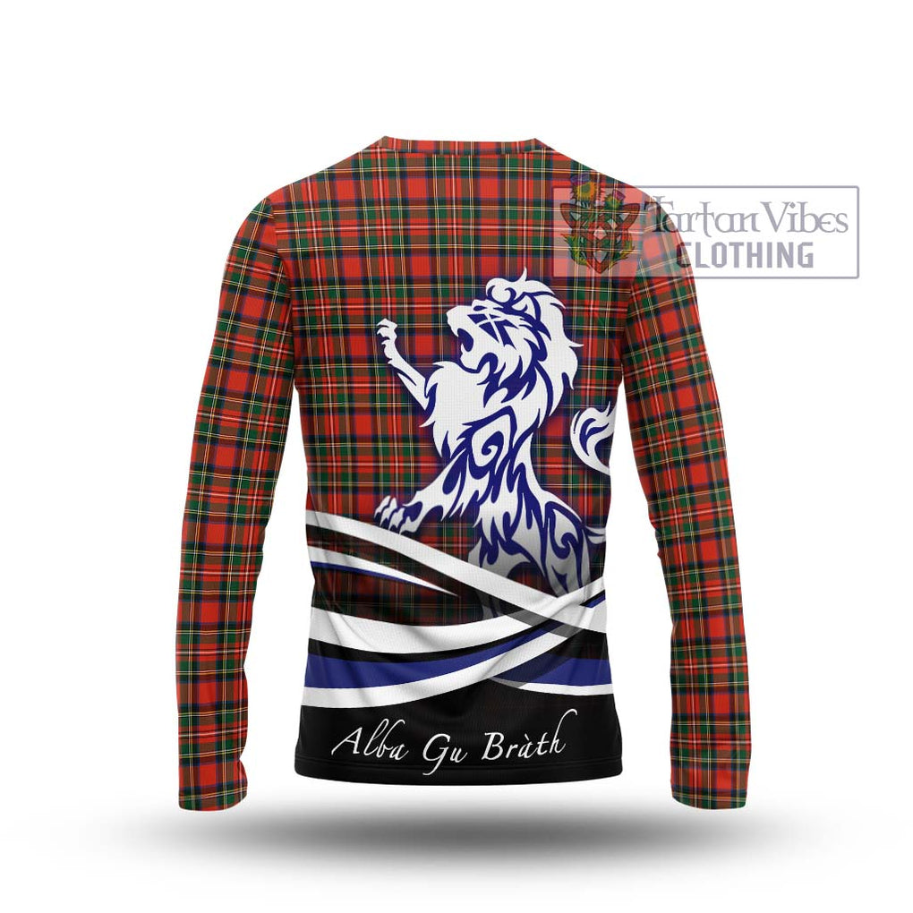 Stewart Royal Modern Tartan Long Sleeve T-Shirt with Alba Gu Brath Regal Lion Emblem - Tartanvibesclothing Shop