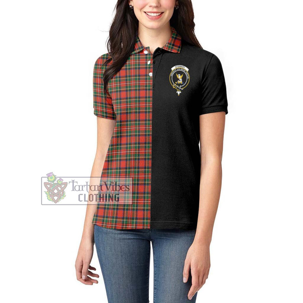 Stewart Royal Modern Tartan Women's Polo Shirt with Family Crest and Half Of Me Style - Tartanvibesclothing Shop