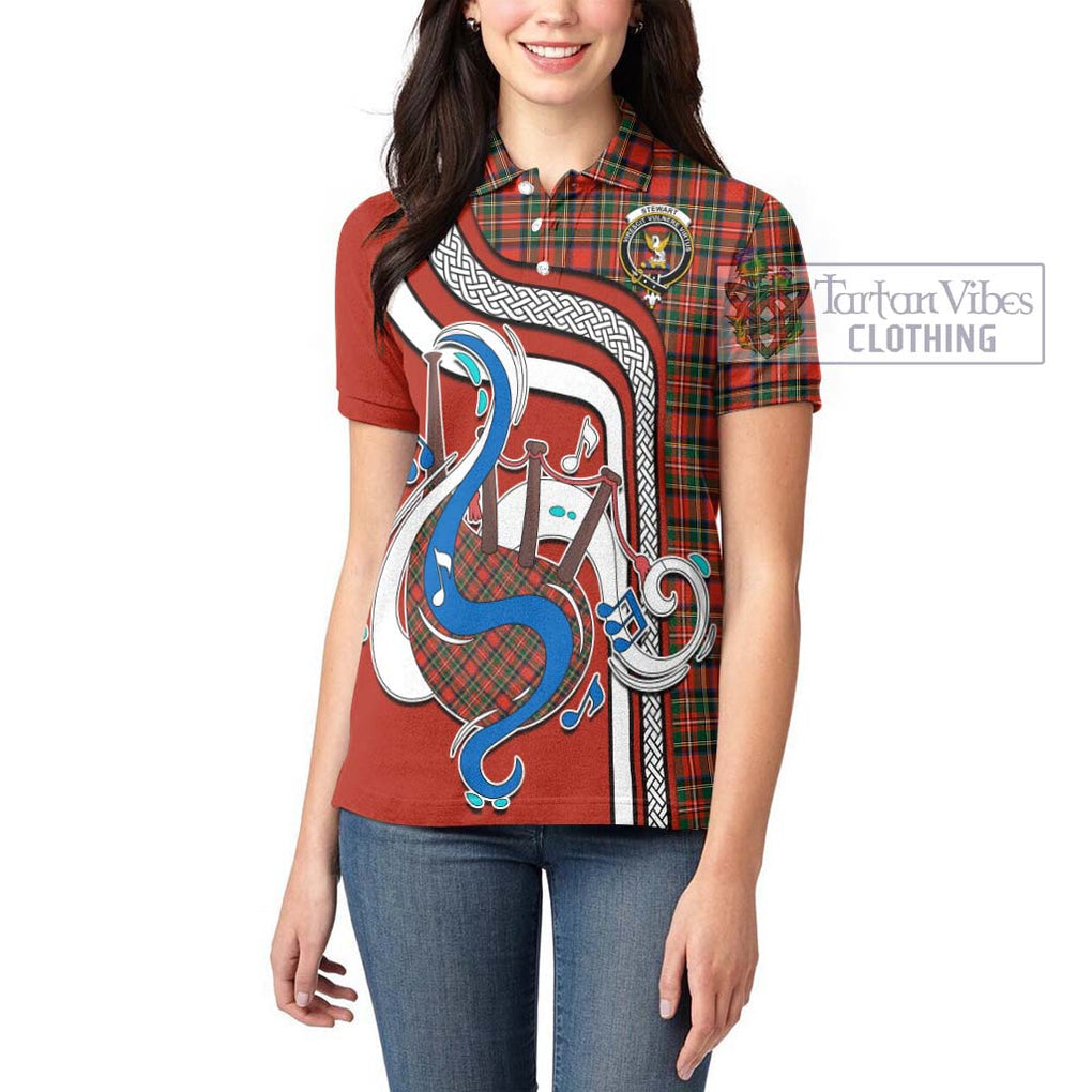 Stewart Royal Modern Tartan Women's Polo Shirt with Epic Bagpipe Style - Tartanvibesclothing Shop