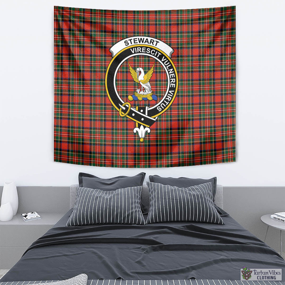 Tartan Vibes Clothing Stewart Royal Modern Tartan Tapestry Wall Hanging and Home Decor for Room with Family Crest