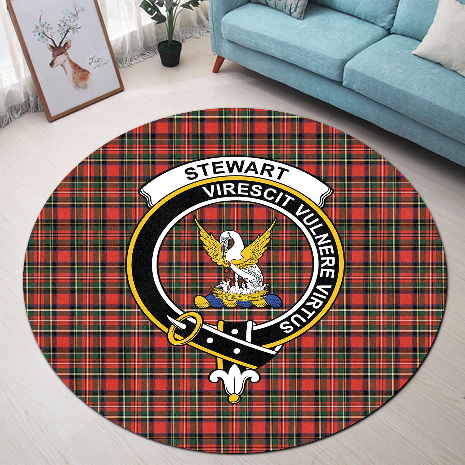 stewart-royal-modern-tartan-round-rug-with-family-crest