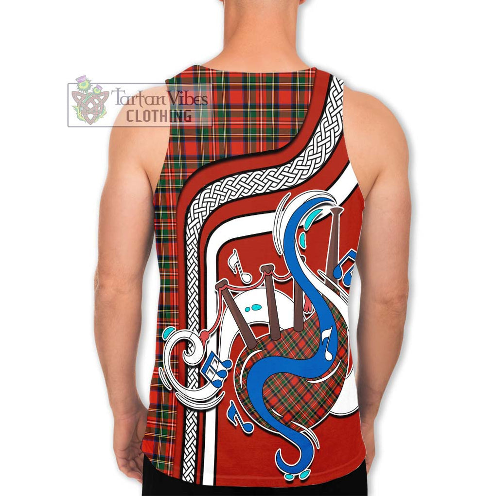 Stewart Royal Modern Tartan Men's Tank Top with Epic Bagpipe Style - Tartanvibesclothing Shop